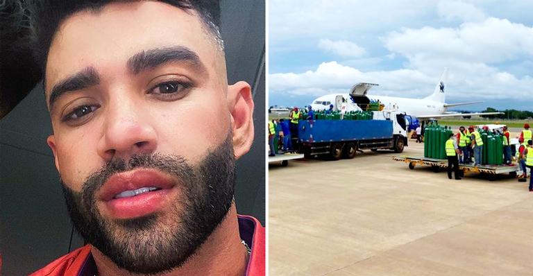 SOS Amazonas: Gusttavo Lima mostra avião lotado de cilindros de oxigênio em direção a Manaus