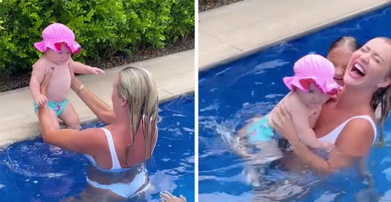 Fofura! Ana Paula Siebert encanta fãs ao registrar banho de piscina de Vicky: “Uma peixinha”