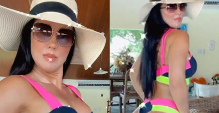 De fio-dental, noiva de Zezé di Camargo vira de costas para mostrar bumbum durinho: “Beleza brasileira”