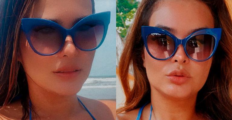 Geisy Arruda aparece com biquíni super decotado e se refresca em dia de calorão