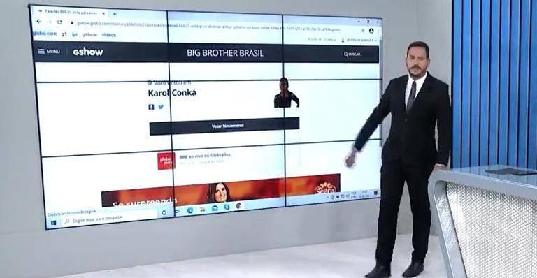 BBB21: Ao vivo, apresentador de afiliada da Rede Globo vota em Karol Conká: “Se é para tombar, tombamos”