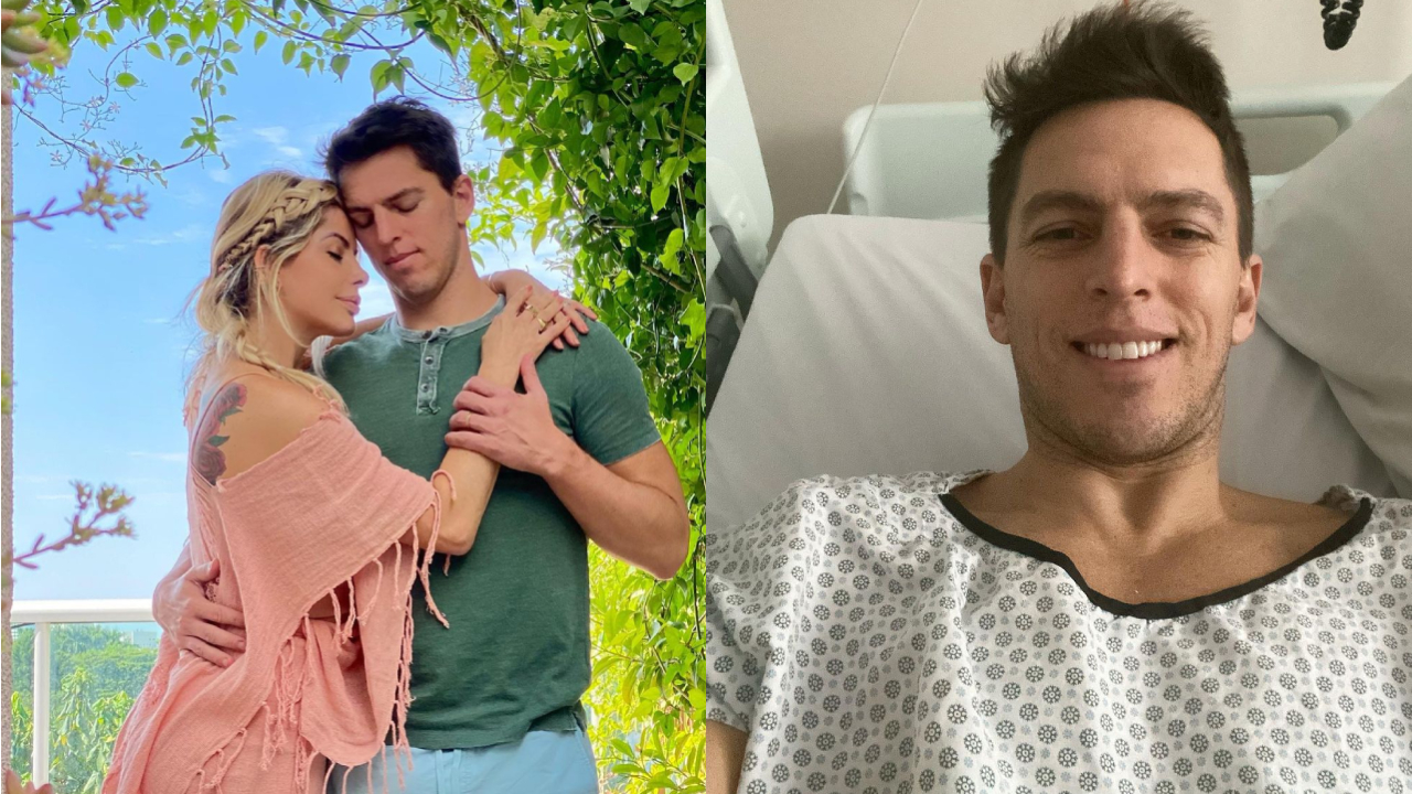 Após crise em casamento, Amaury Nunes passa por cirurgia e agradece apoio de Karina Bacchi: ”Sempre comigo”