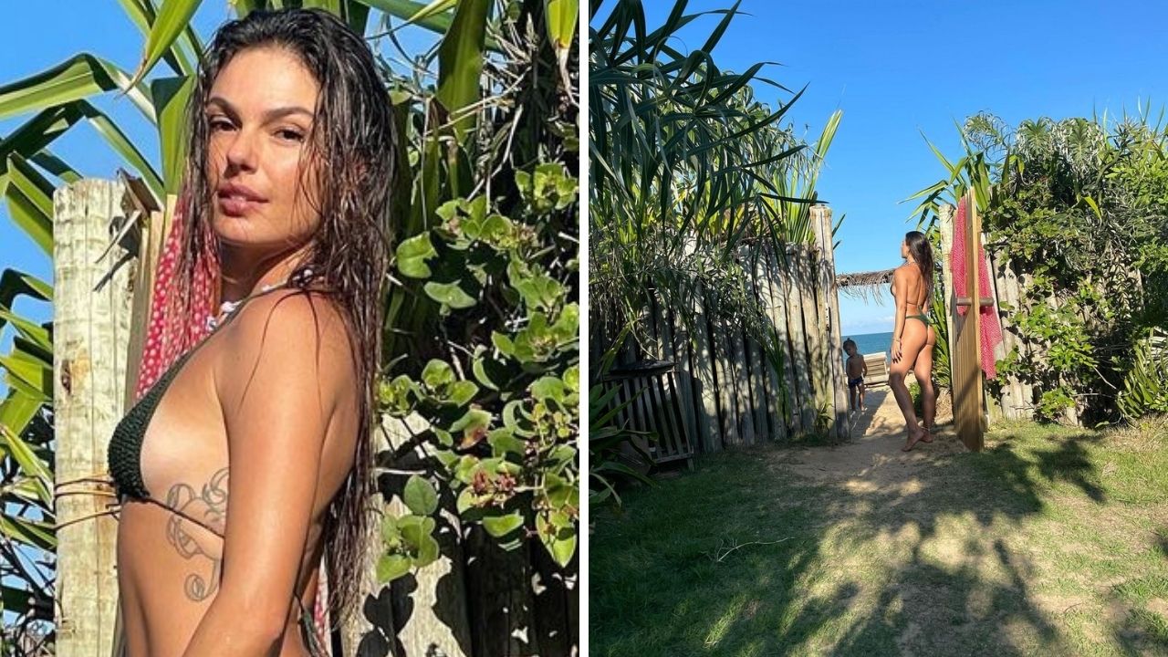 De biquíni fio-dental, Isis Valverde deixa bumbum em evidência ao exibir corpo bronzeado: “Nosso dia”