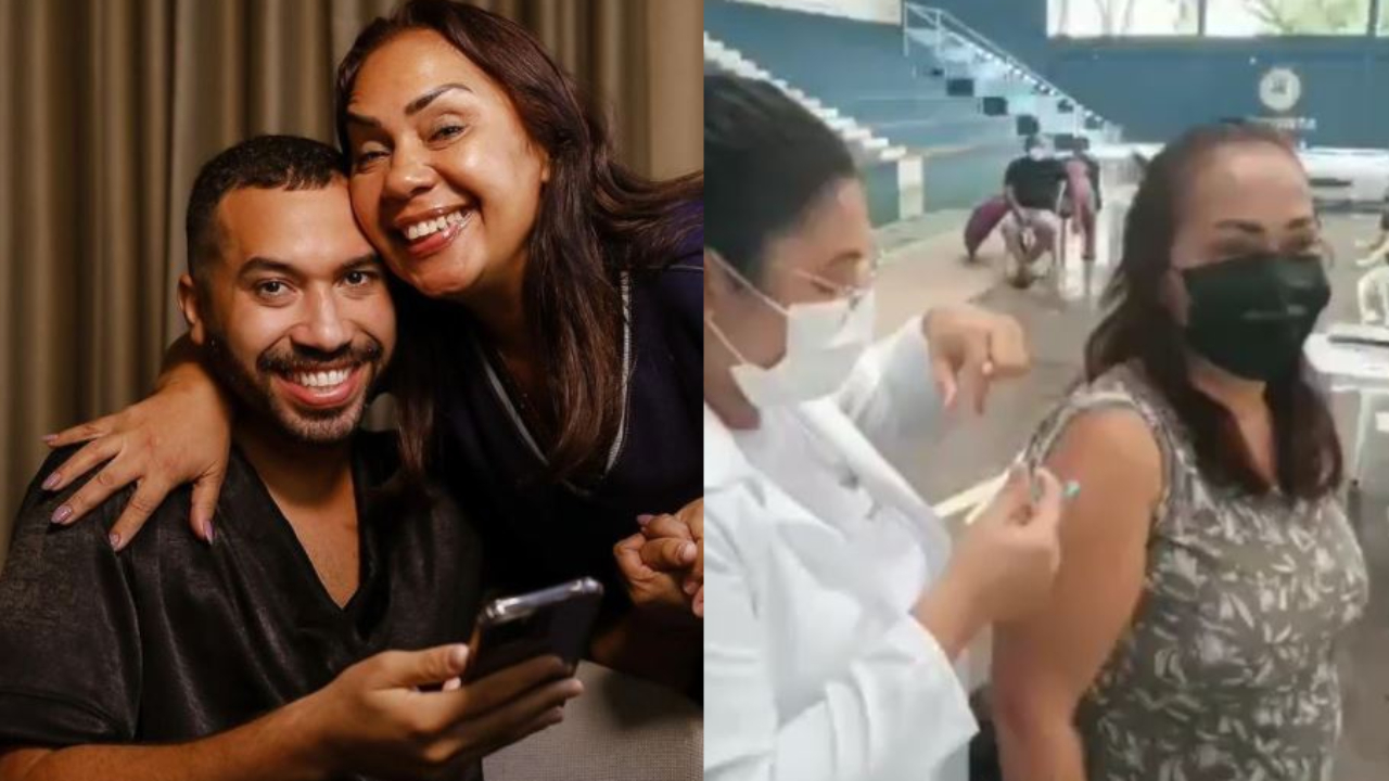 Mãe de ex-BBB Gilberto recebe primeira dose da vacina e alfineta autoridades: “Vacina para todos”