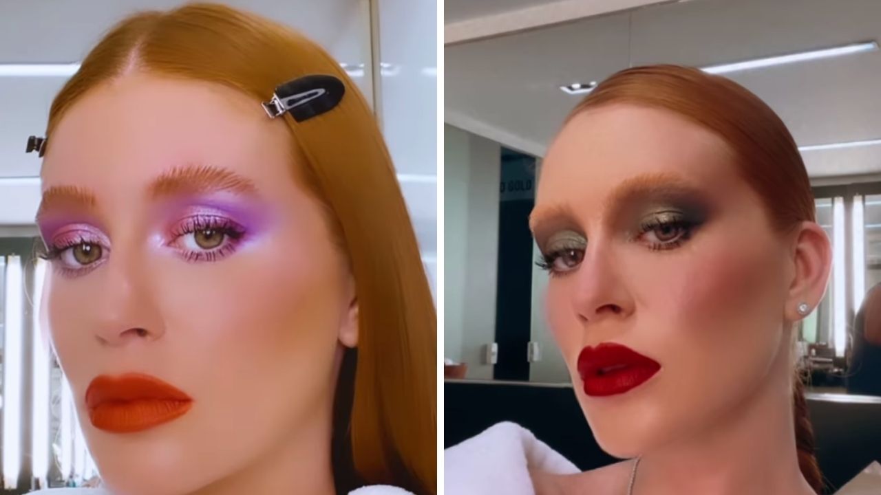 Marina Ruy Barbosa aparece com make escandalosa e sobrancelha arrepiada, mas faz mistério do motivo da produção