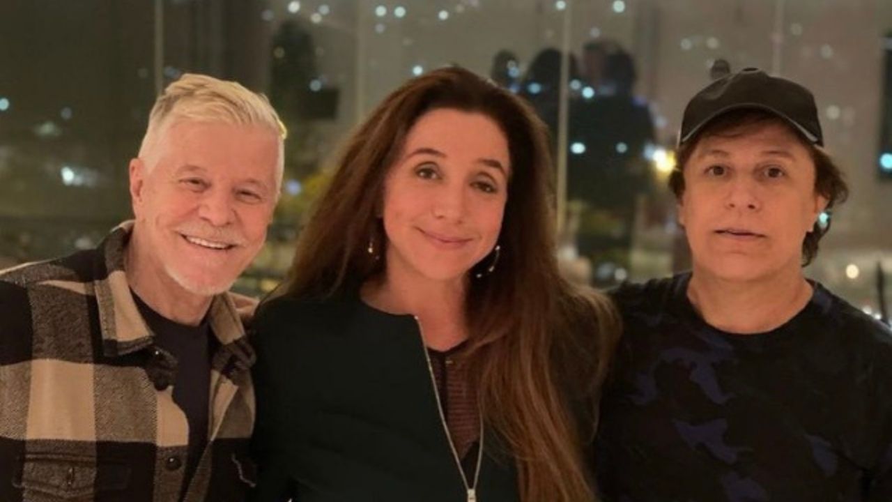 Miguel Falabella compartilha foto com colegas de ‘Sai de Baixo’, Marisa Orth e Tom Cavalcante: “Amigos de muitas aventuras”