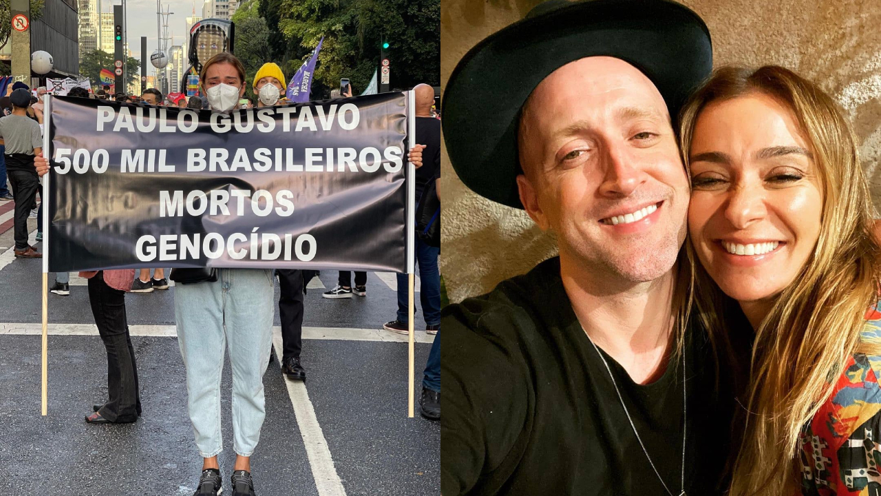 Em protesto contra Bolsonaro, Monica Martelli carrega faixa com nome de Paulo Gustavo: ”Pelo meu irmão”