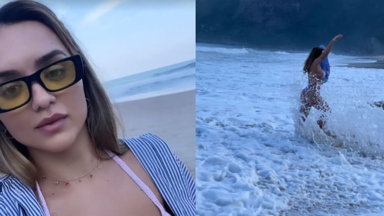 Novata no Rio, Rafa Kalimann exibe corpão em praia carioca e enfrenta mar gelado: “Vim dar um mergulho”