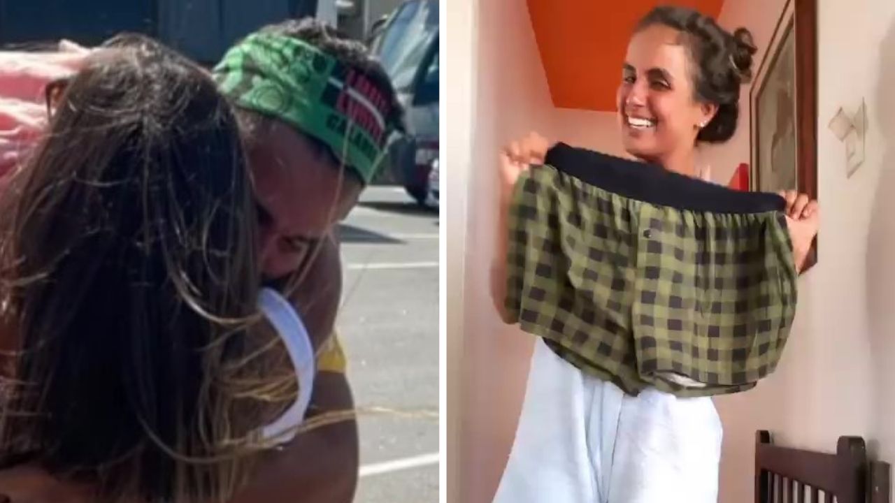 Romance? Em clima de flerte, Carol Peixinho usa as cuecas de Bil Araújo em No Limite: “Confisquei”