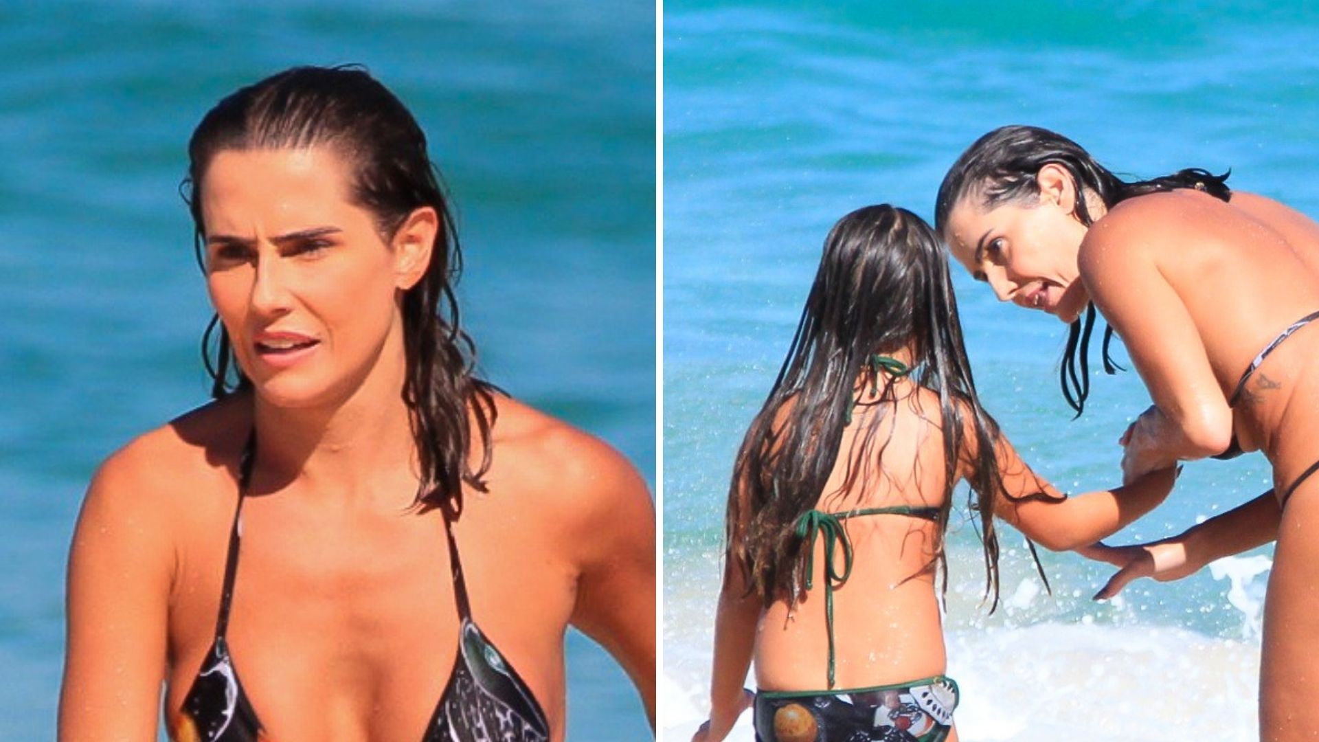O tempo voa! Deborah Secco vai à praia com a filha Maria Flor que surge enorme