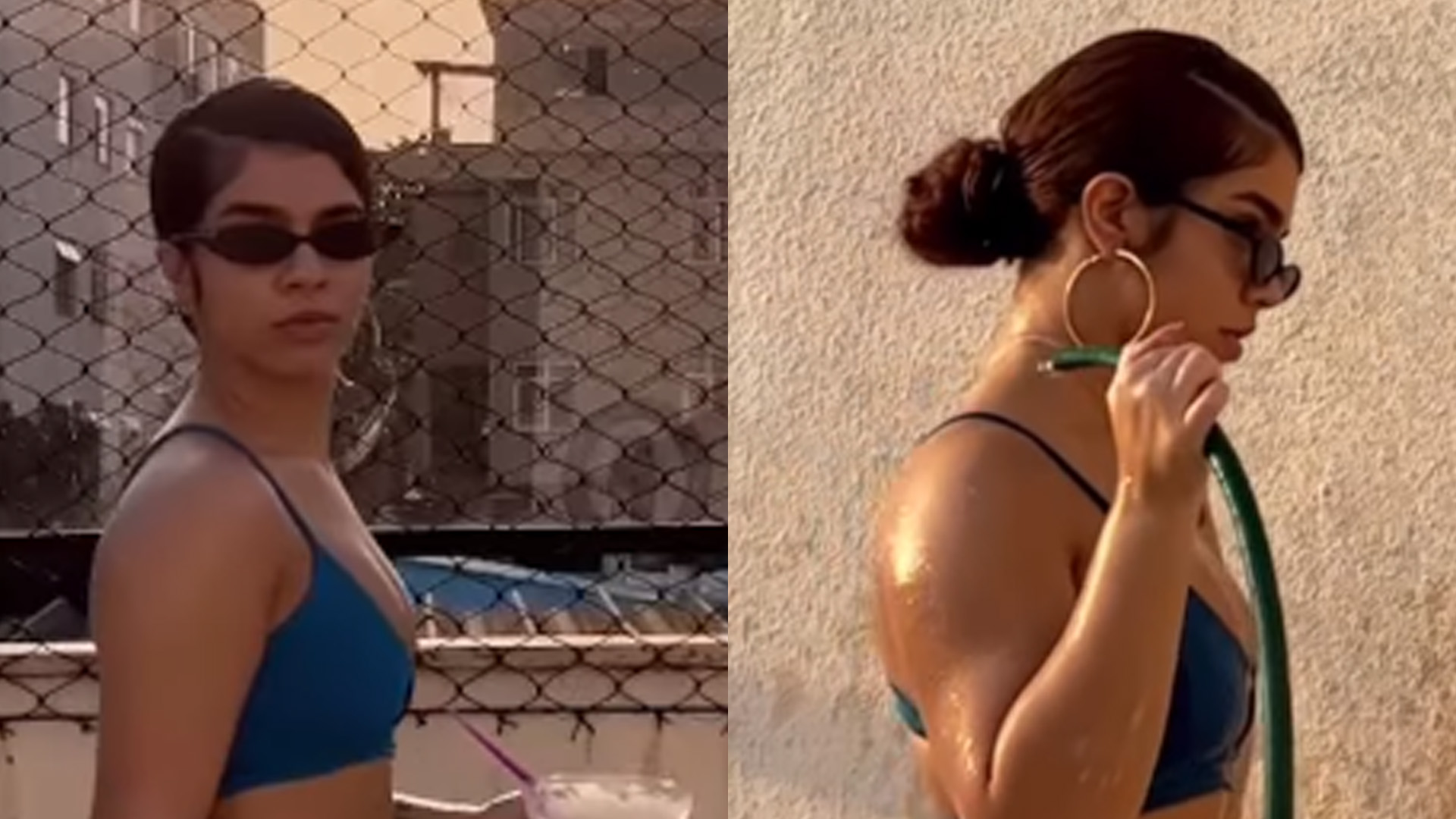 Ex-BBB Maria descolore pelos e toma banho de mangueira na laje: “Descanso”