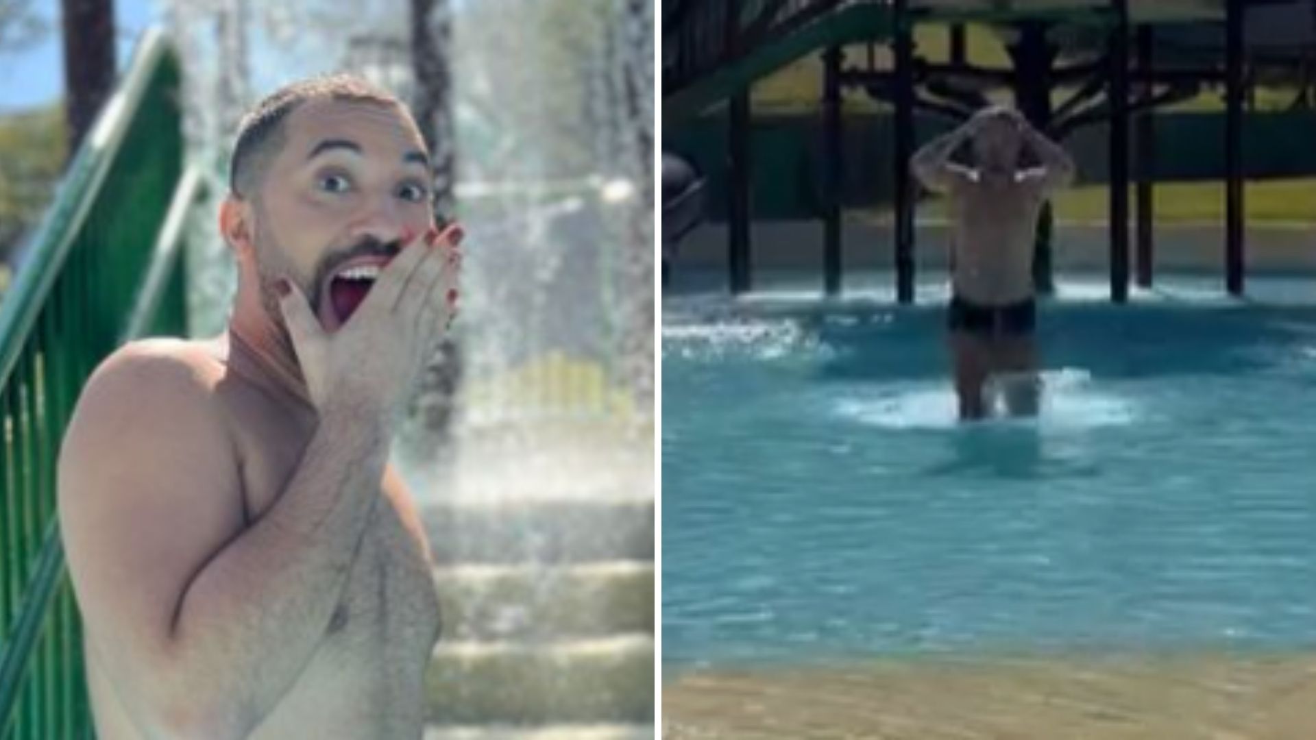 No risort, Gil do Vigor sai da água de sunga e sensualiza ao som de Roberto Carlos