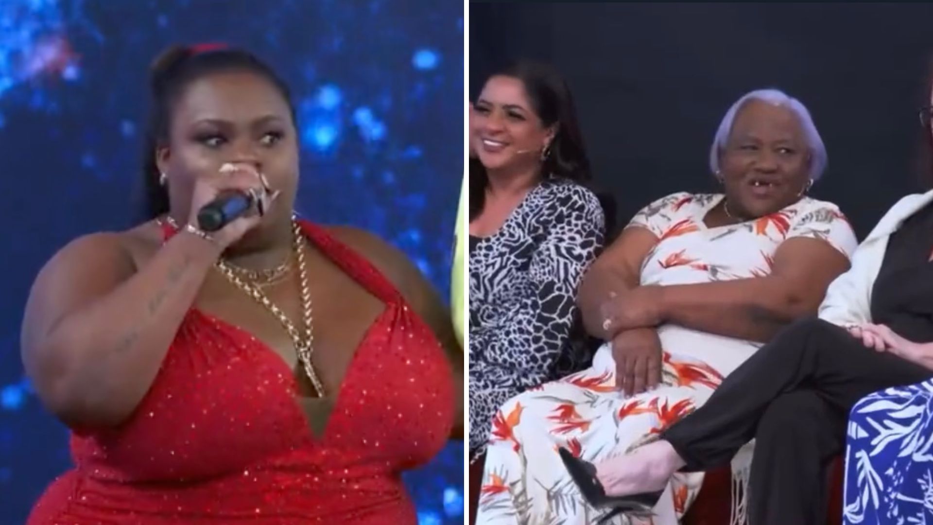 Gente? Jojo Todynho explica porque avó apareceu sem dentes no Domingão: “Esqueceu”
