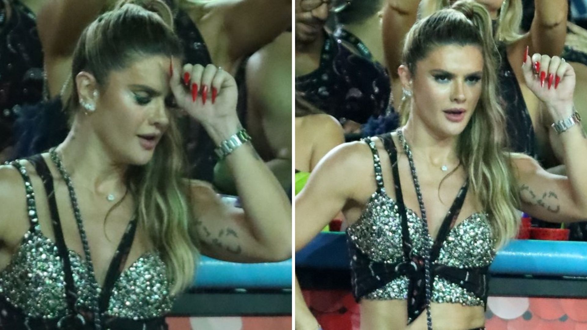 Mirella Santos se empolga, entra na Sapucaí e samba muito com look provocante