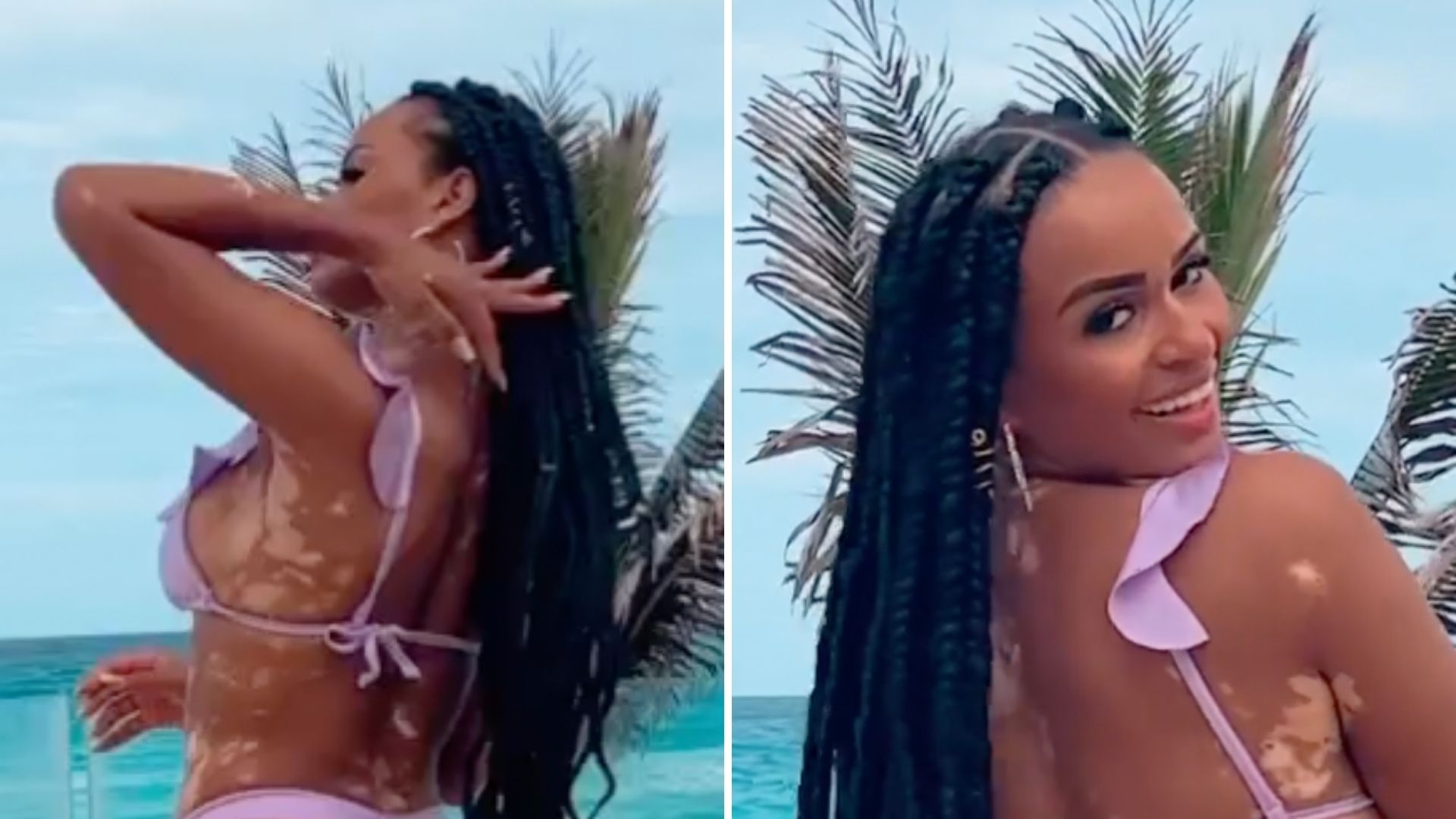 Que bumbum é esse? Ex-BBB Natália Deodato posa de costas usando biquíni fio-dental