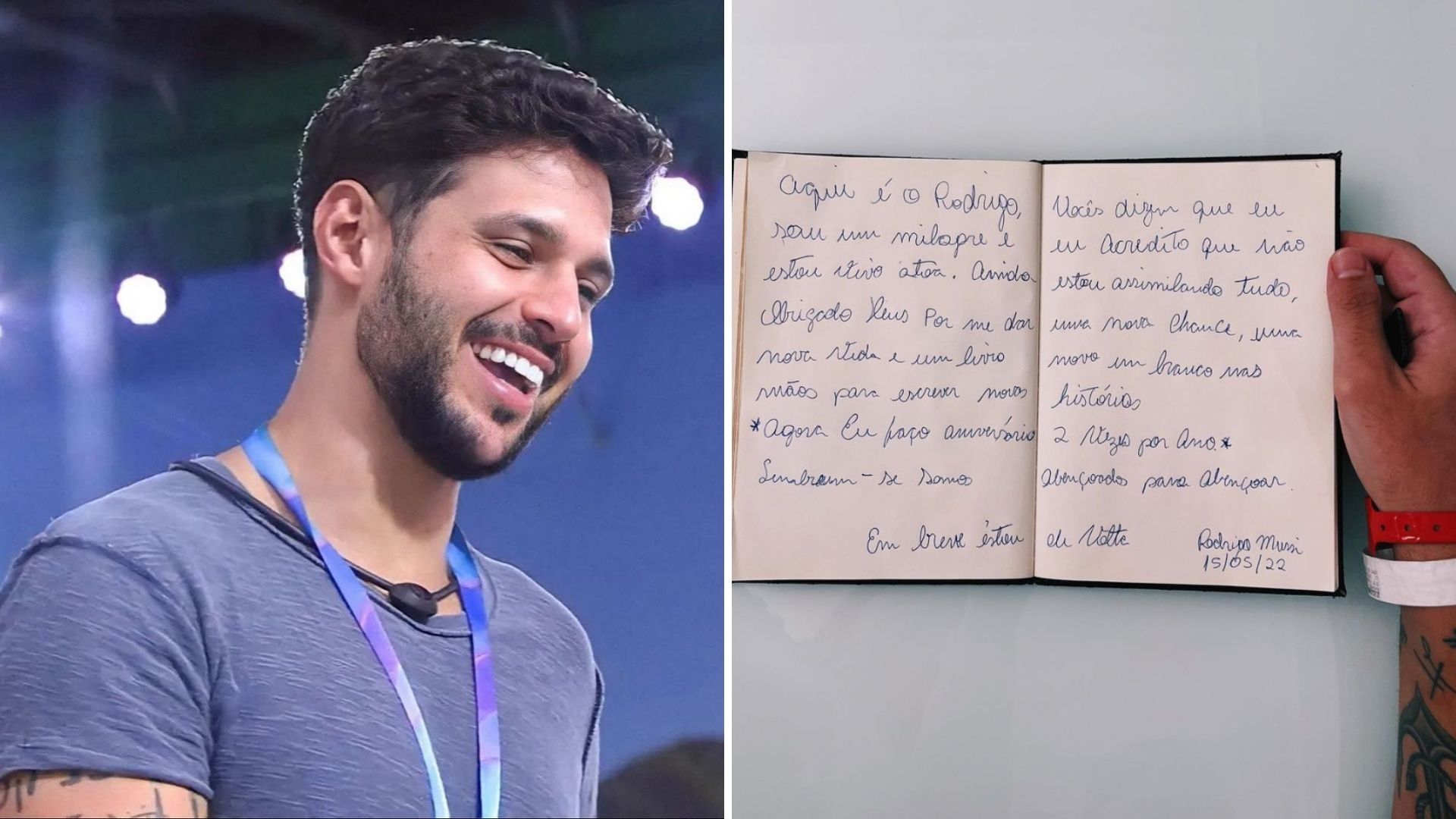 Ex-BBB Rodrigo Mussi escreve recado de próprio punho e causa comoção: “Milagre”