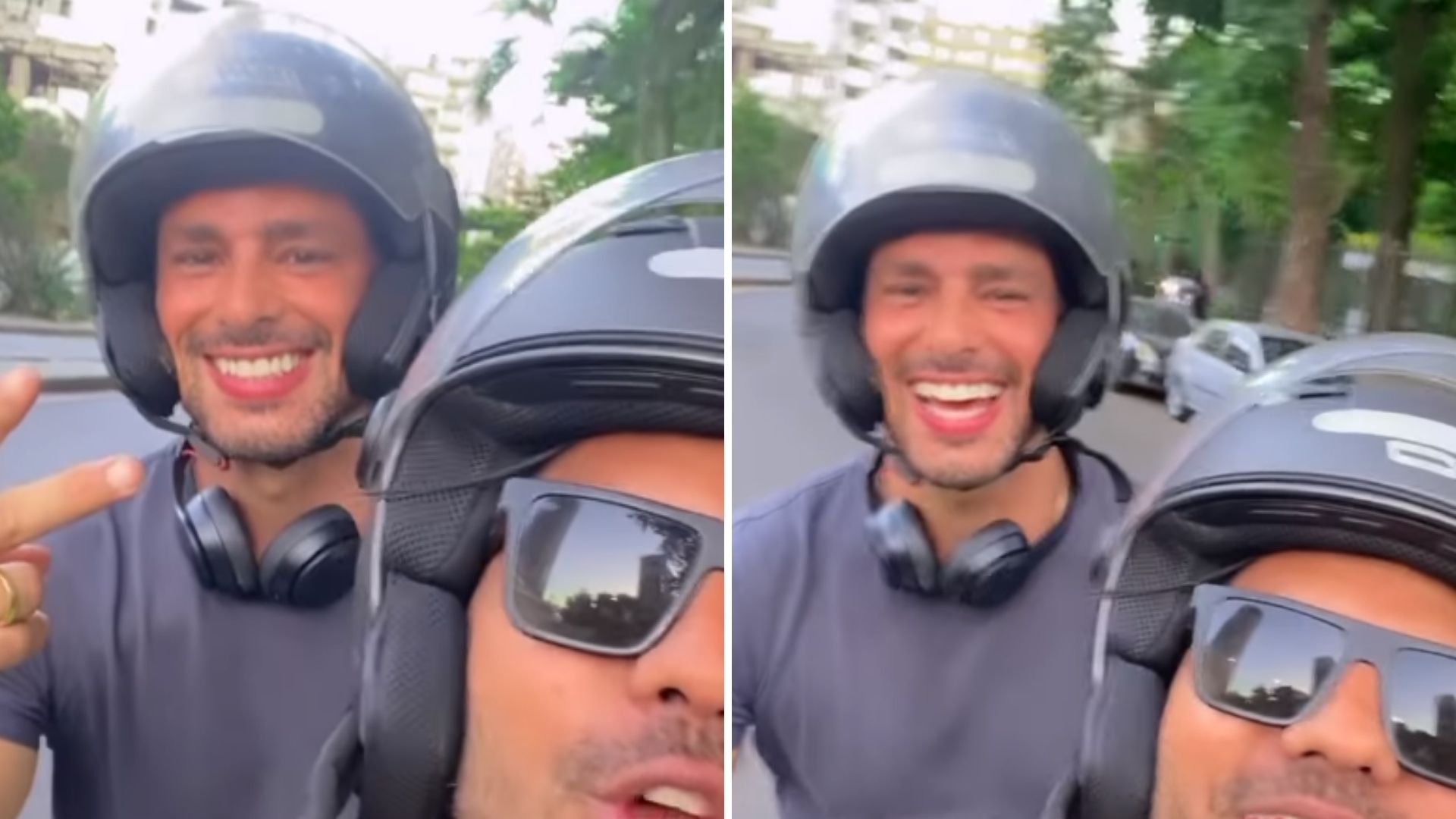 Na garupa, Cauã Reymond pega carona de mototaxi no Rio: “Pira não, mulherada”