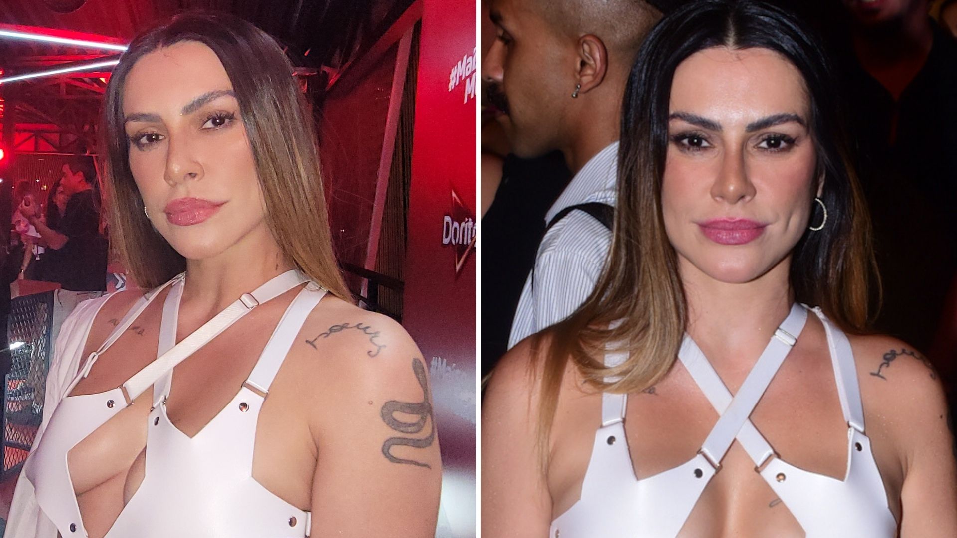 Sempre ousada, Cleo causa em festival ao aparecer sem sutiã e com look fetichista