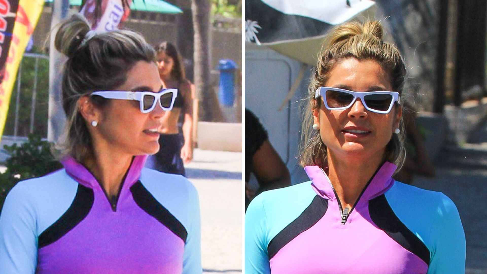 Que look é esse? Flávia Alessandra combina minissaia com top em cores vibrantes