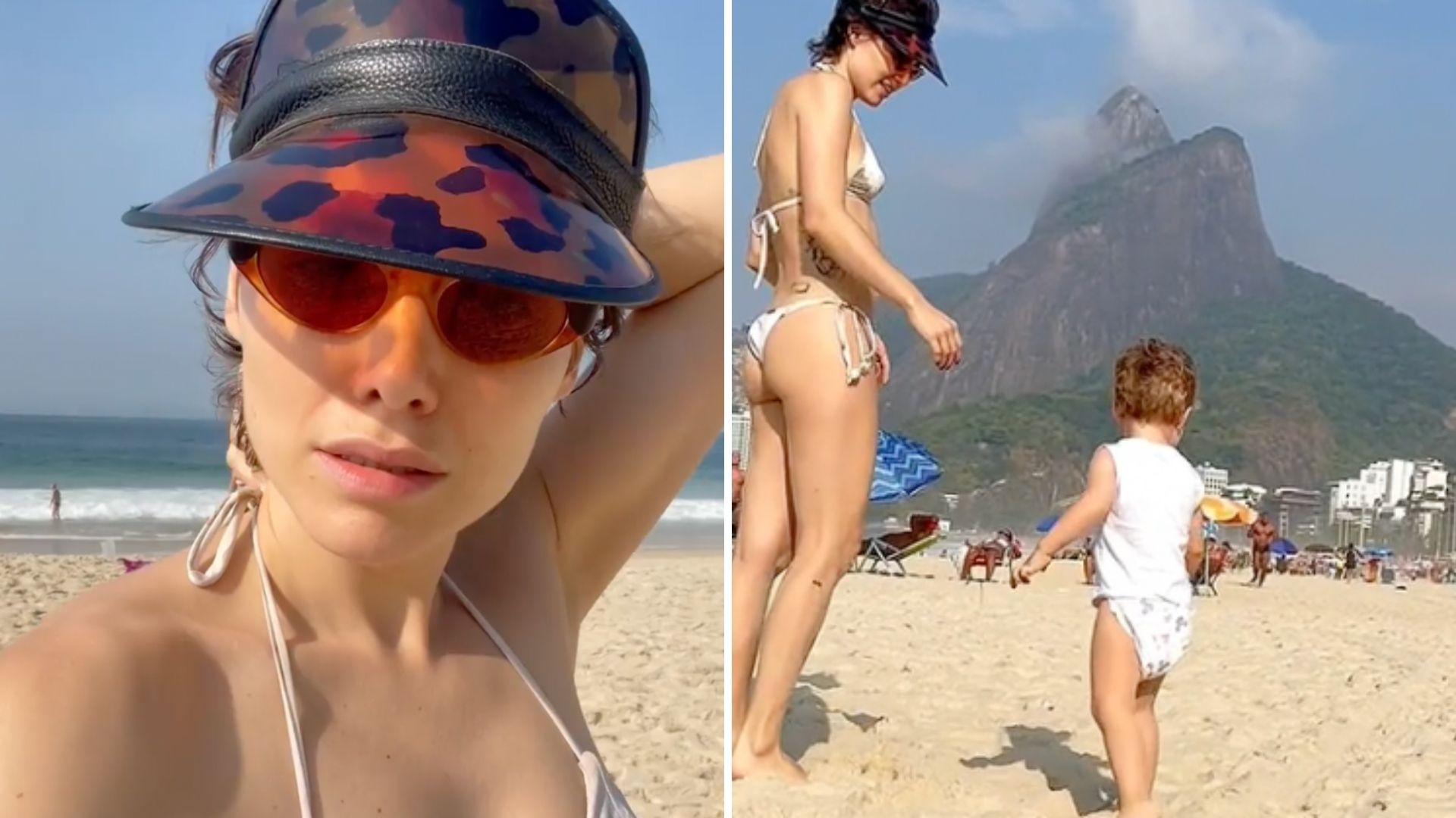 De biquíni, Letícia Colin leva o filho à praia e beleza impressiona: “Ele é lindo”