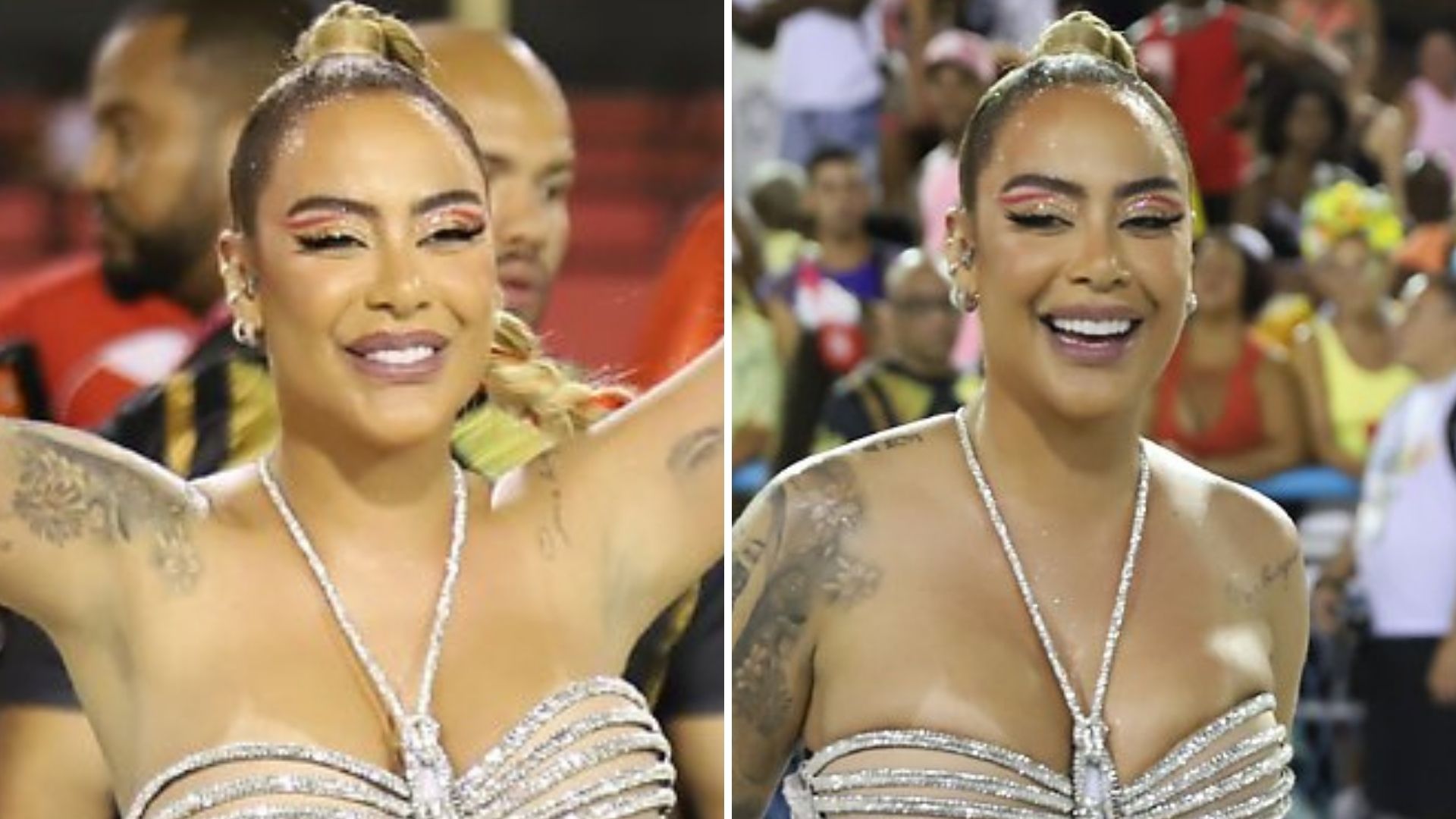 Irmã de Neymar pisa forte na avenida com look transparente e exibe corpo farto