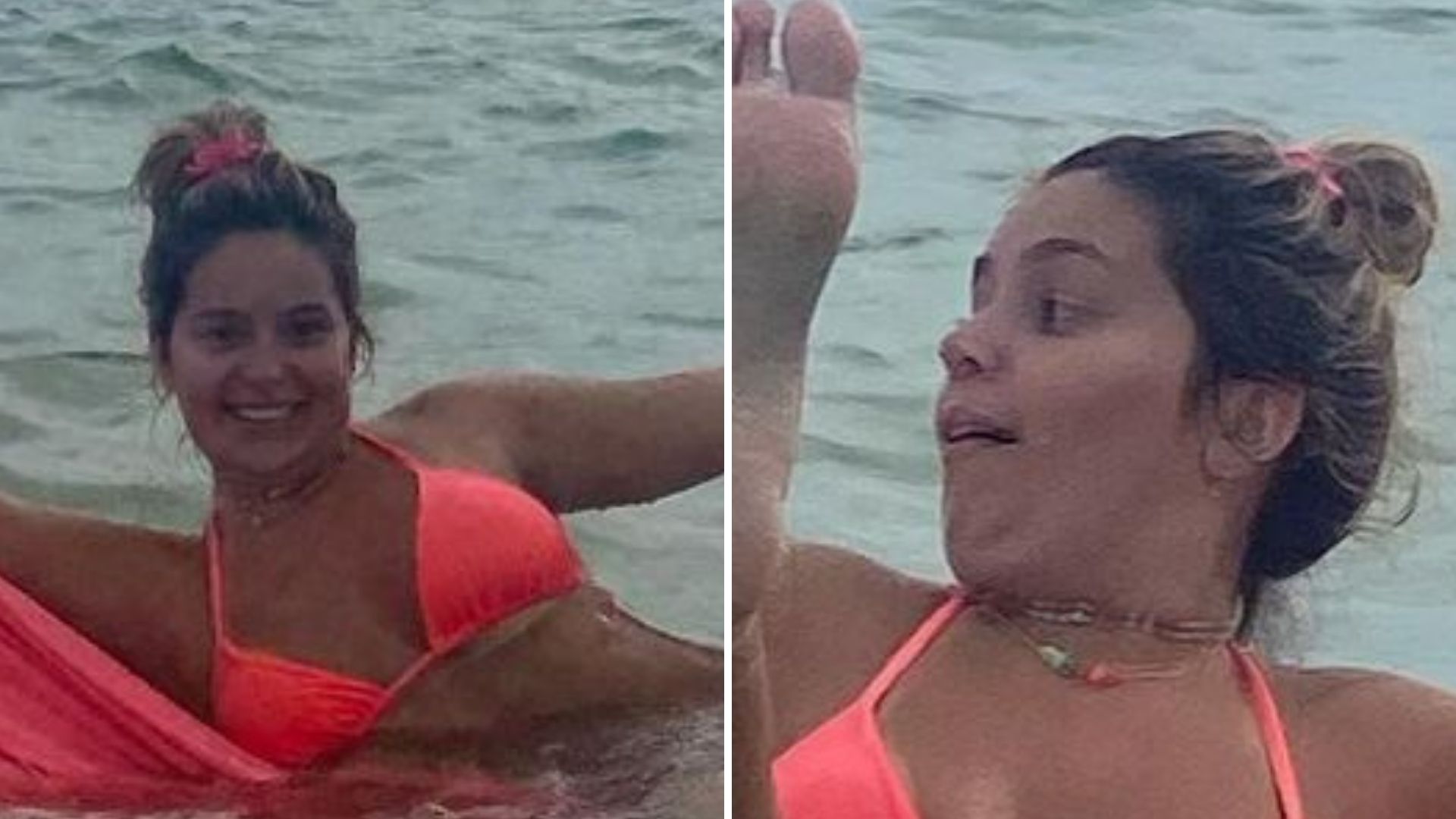 De biquíni, ex-BBB Viih Tube leva caldo de perna aberta no mar: “Realidade”