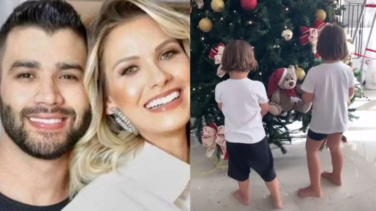 Andressa Suita flagra os filhos decorando a mansão e árvore de Natal: “Dois mocinhos”