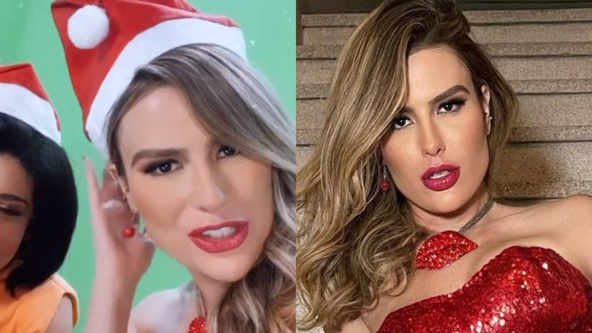 Ex-BBB Fernanda Keulla vira ‘mamãe noel sexy’ e pernões roubam a cena em vestido vermelho
