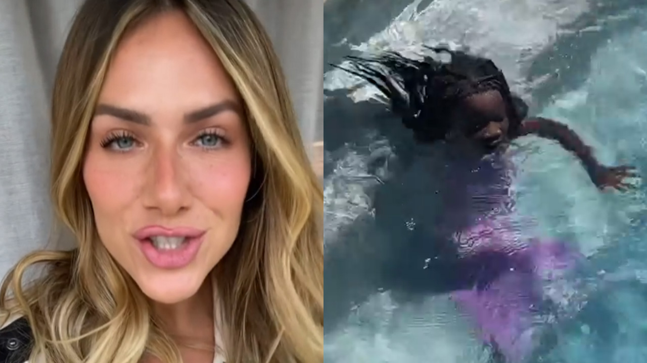Giovanna Ewbank flagra Titi com fantasia de sereia em piscina de mansão: “Que linda”