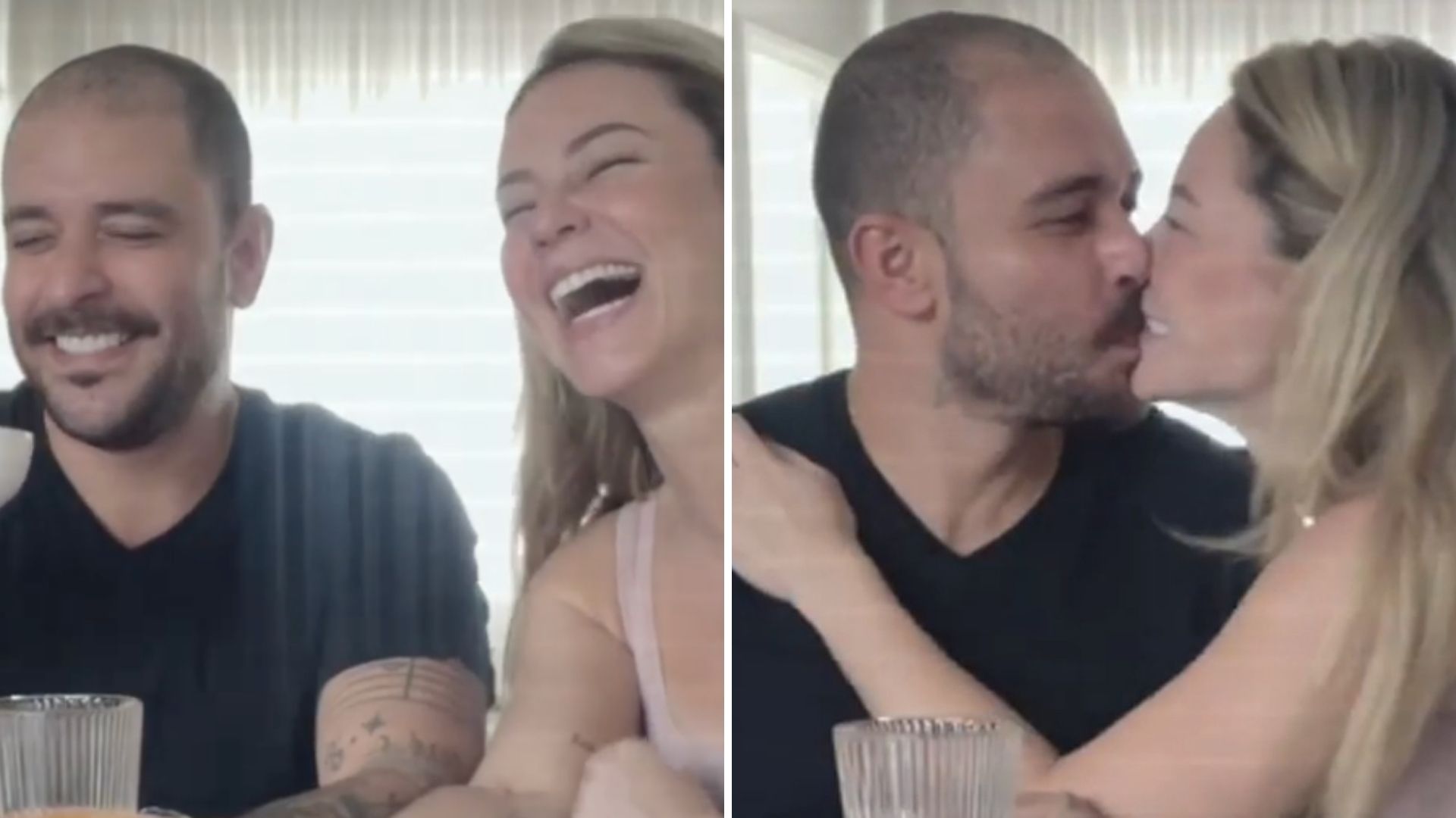 Diogo Nogueira prepara café da manhã e troca beijos com Paolla Oliveira: “Meu amor”
