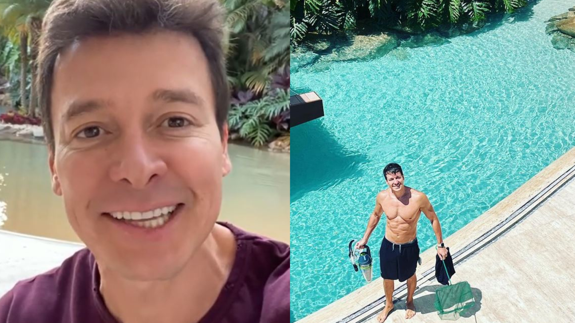 Rodrigo Faro limpa piscina e ilha em sua mansão e espanta fãs com todo luxo: “Resort?”