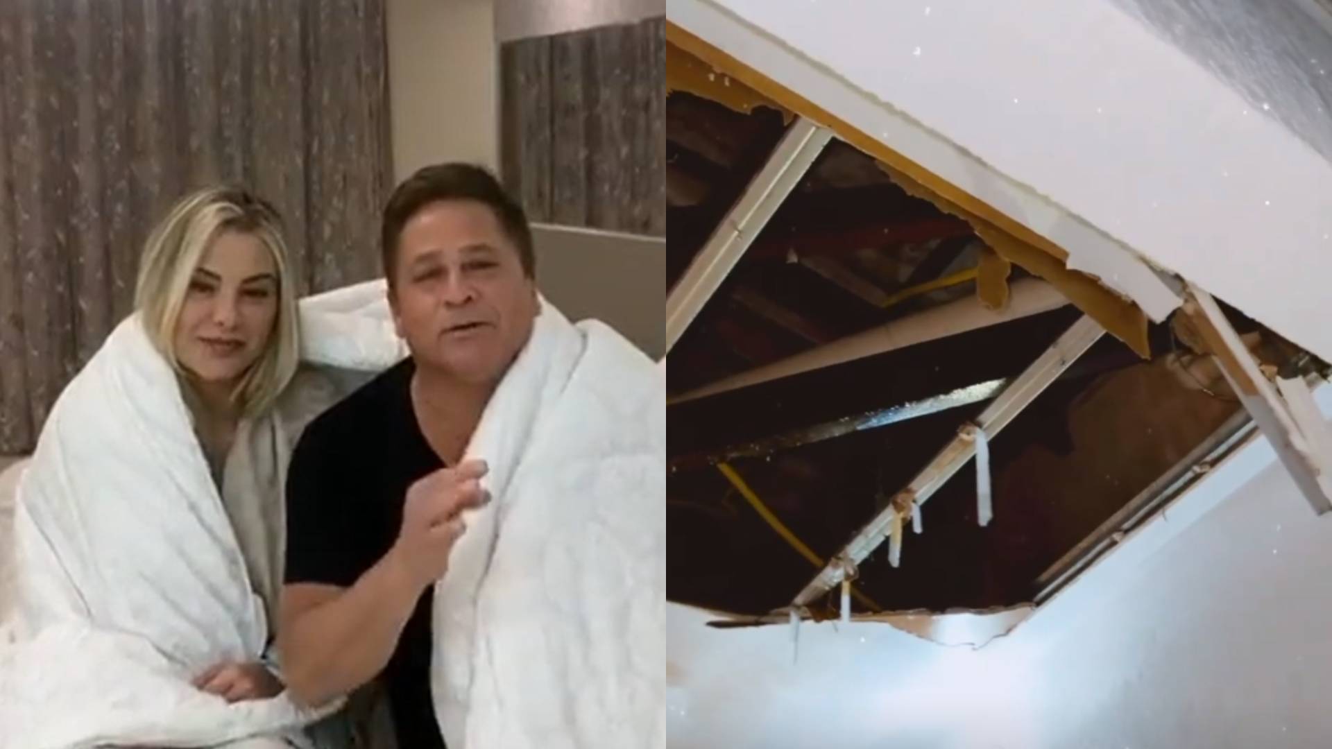 Teto da casa de Leonardo e Poliana Rocha cede com fortes chuvas em Goiás: “Desabou”