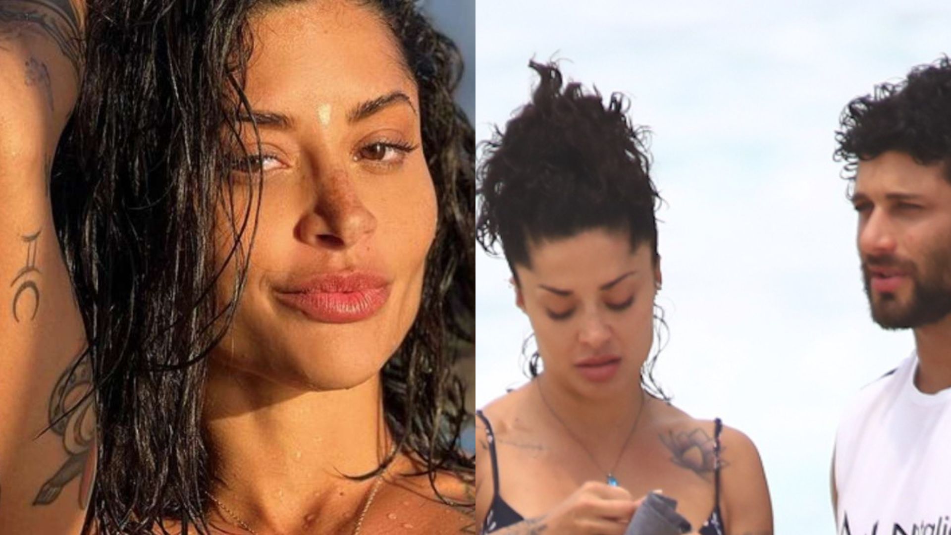 De fio-dental, Aline Campos é flagrada trocando carícias com Jesus Luz em praia na Barra da Tijuca