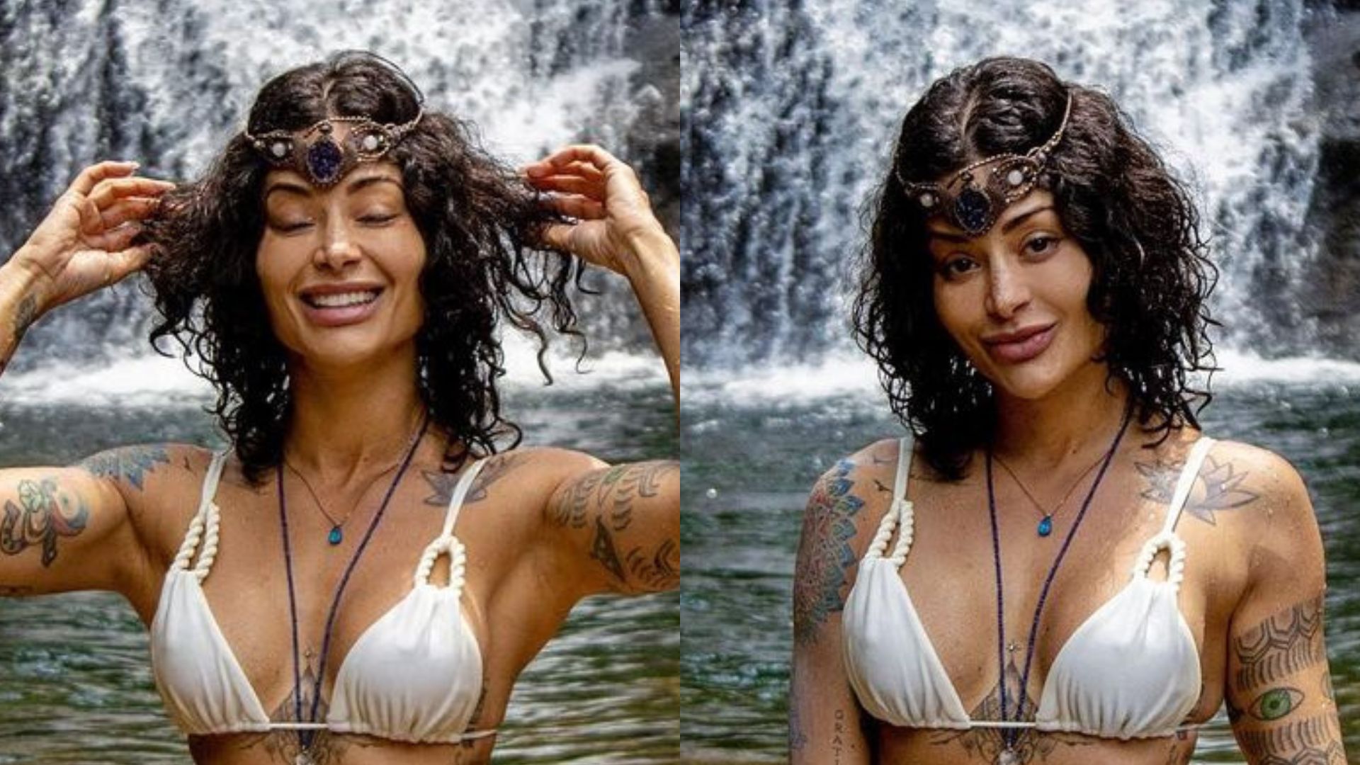 Aline Campos toma banho de cachoeira e corpo sarado chama atenção: “Deusa”