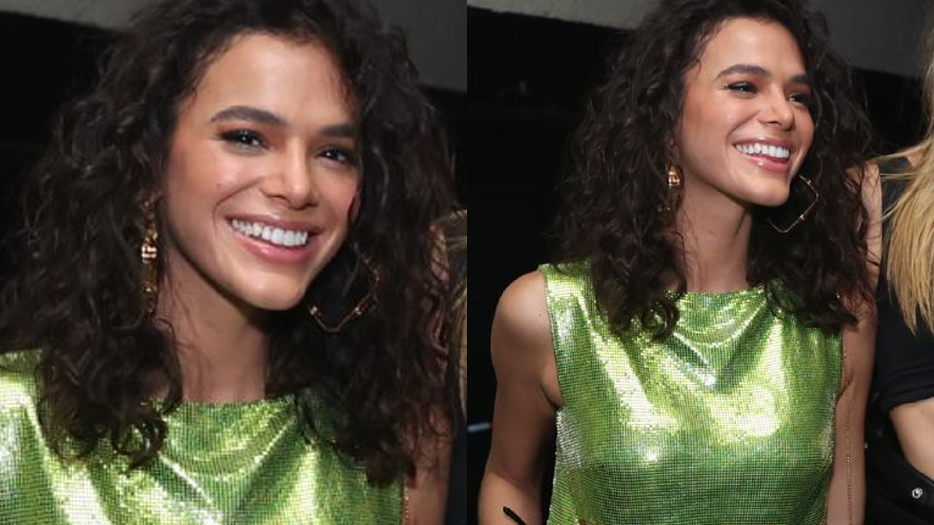 Quem é essa? Bruna Marquezine deixa cabelos ao natural e arrasa com vestido fendado