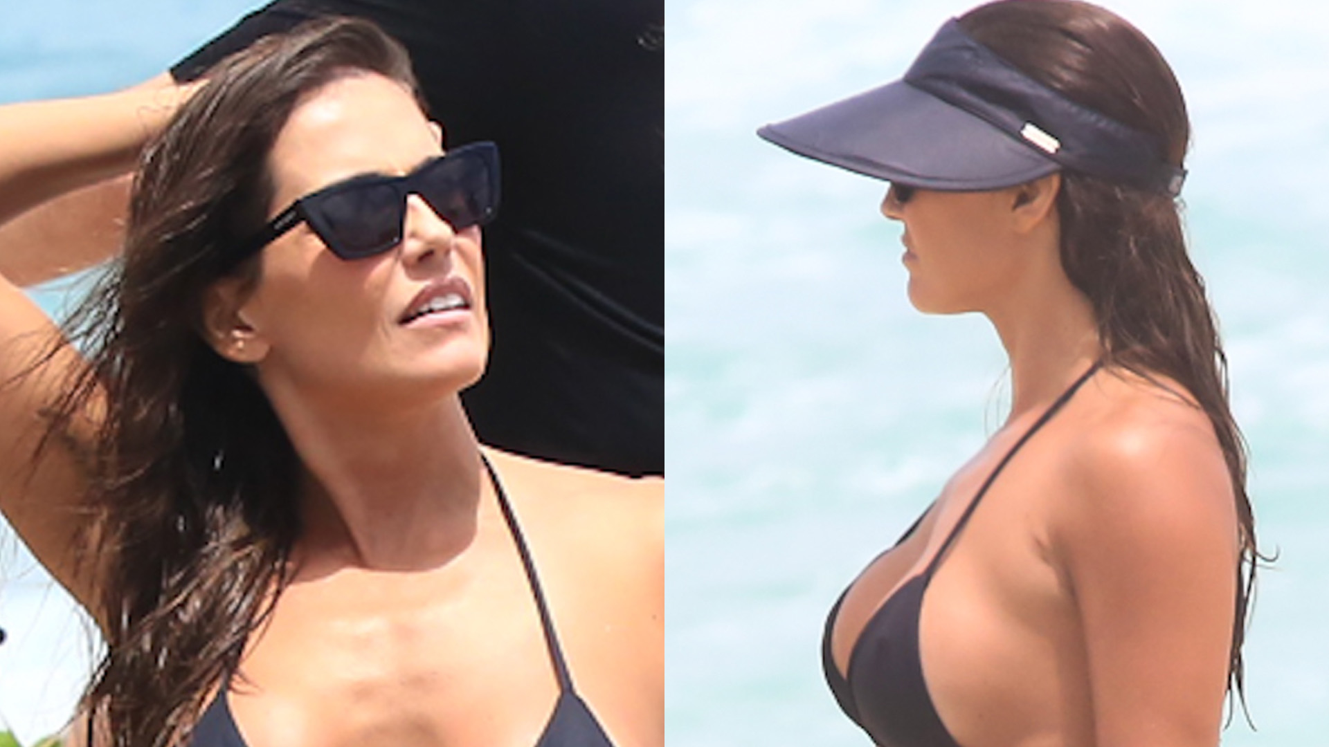Deborah Secco curte praia com marido e filha e mostra corpão de biquíni cortininha