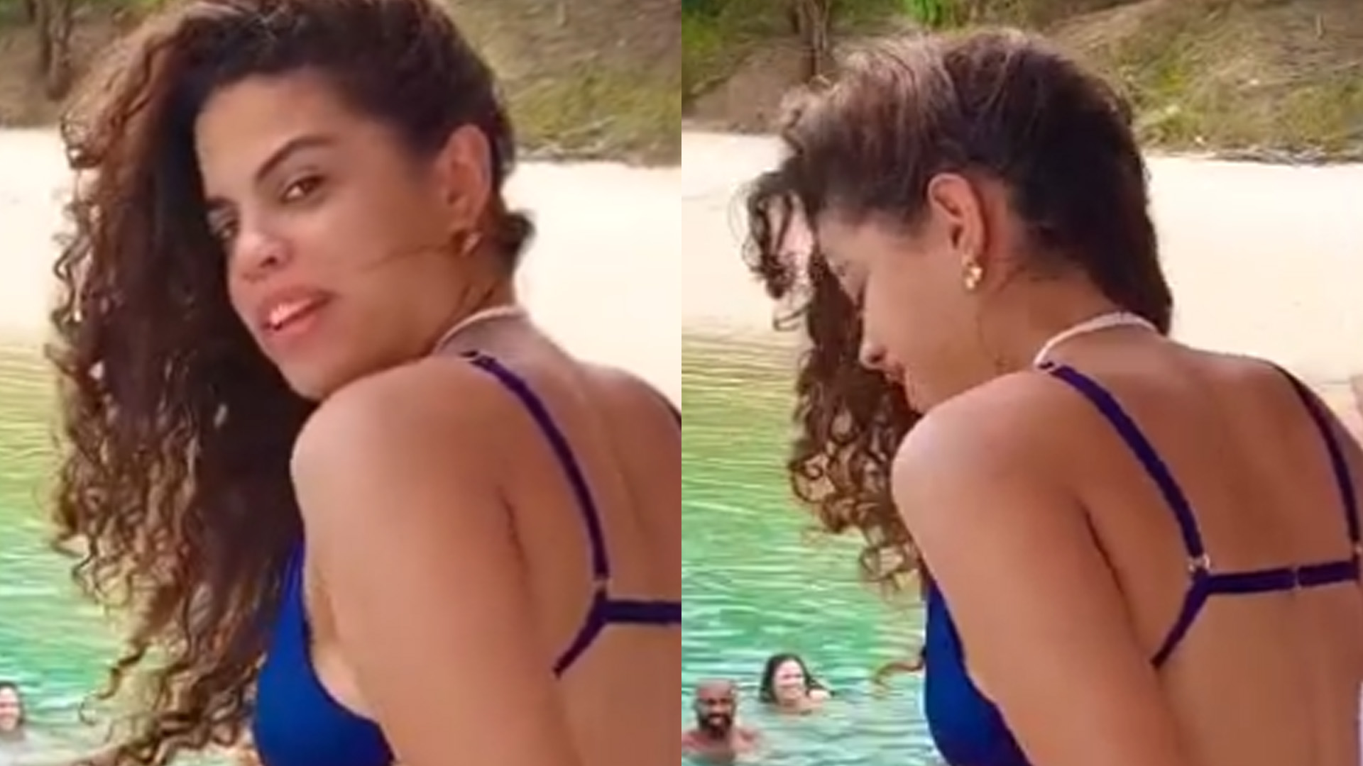 Filha de Carlinhos Brown e neta de Chico Buarque, Clara Buarque agacha de biquíni e exibe corpão