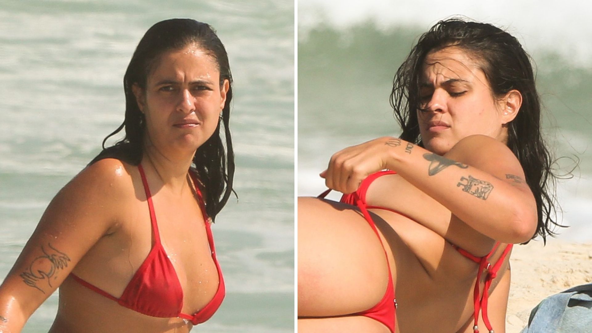Pegando fogo! Ex-BBB Hana Khalil exibe corpo real ao ir à praia com fio-dental mínimo