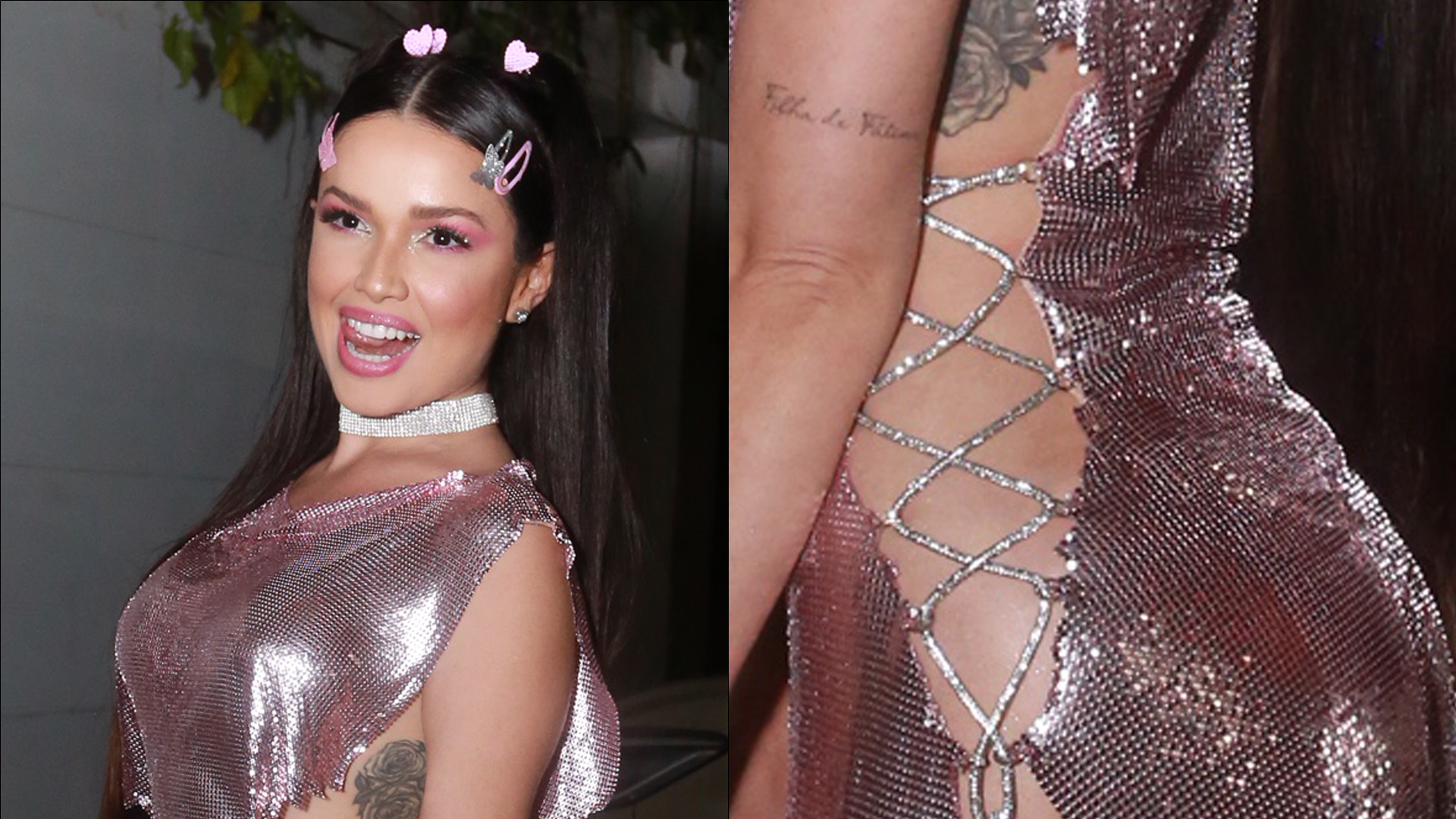 Sem calcinha, Juliette usa vestido aberto nas laterais e polpa do bumbum escapa