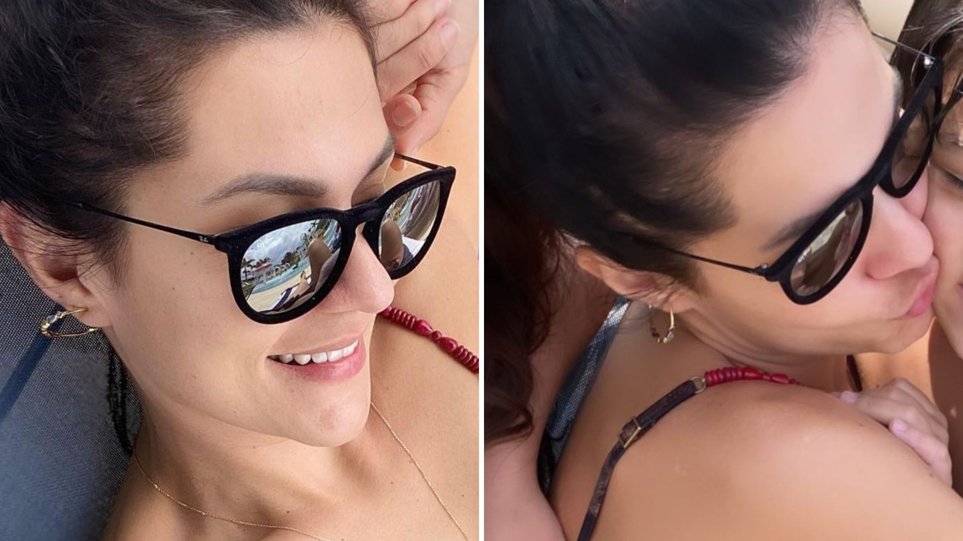 Intérprete de Zefa, Paula Barbosa posa com biquíni de oncinha ao lado do filho: “Mulherão”