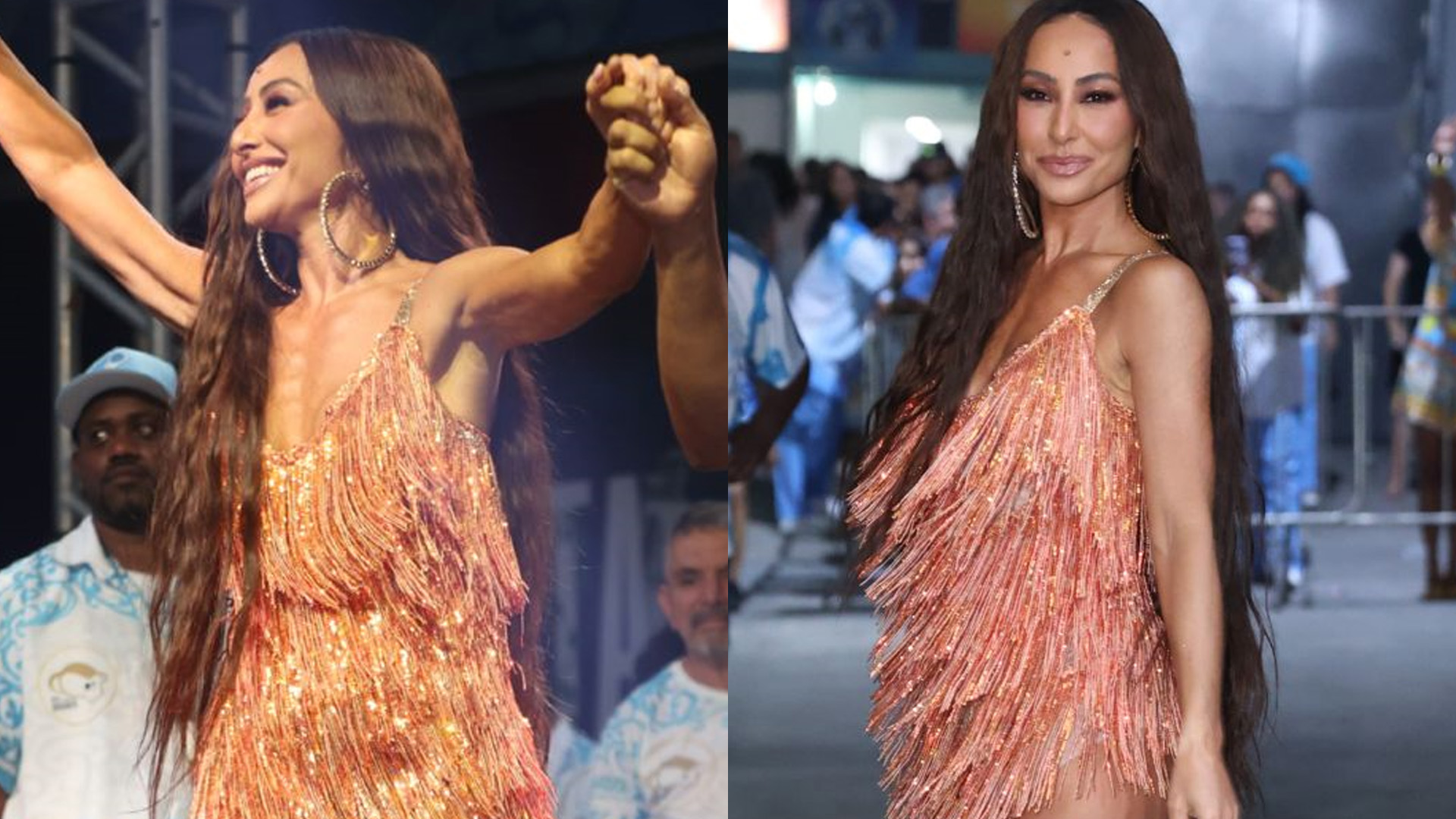Sabrina Sato se joga no samba com vestido curtíssimo na quadra da Vila Isabel
