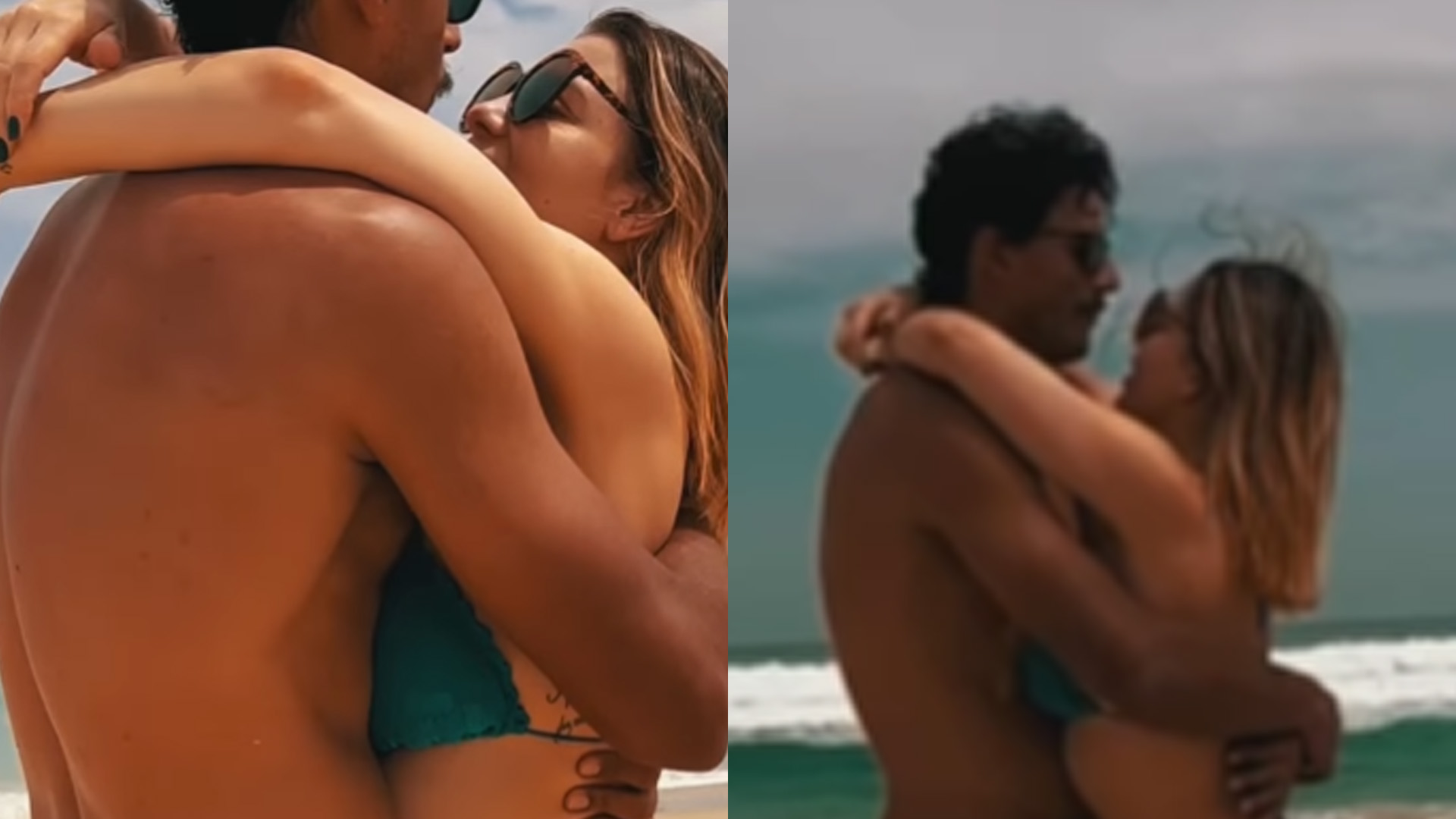 De biquíni minúsculo, Sheila Mello agarra namorado na praia: “Sorte dele”