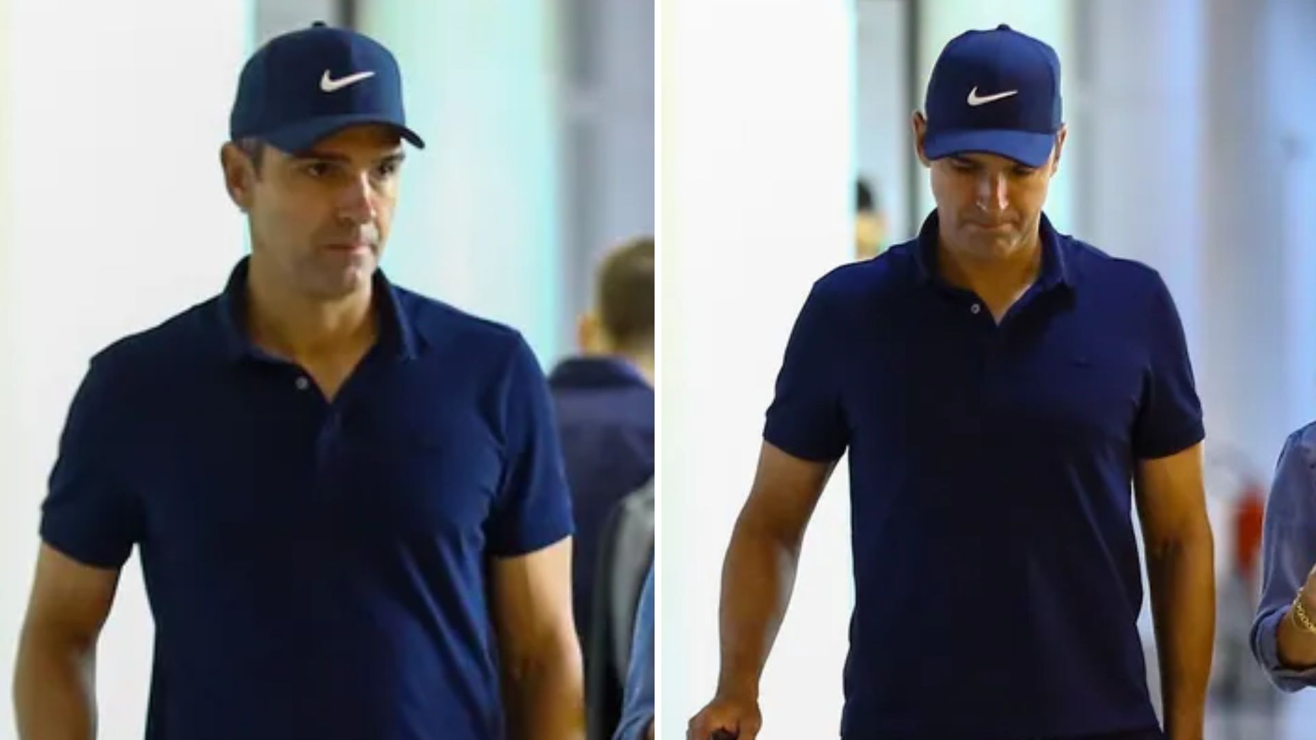 Tadeu Schmidt se ‘disfarça’ ao ser flagrado em aeroporto com a mulher; veja imagens