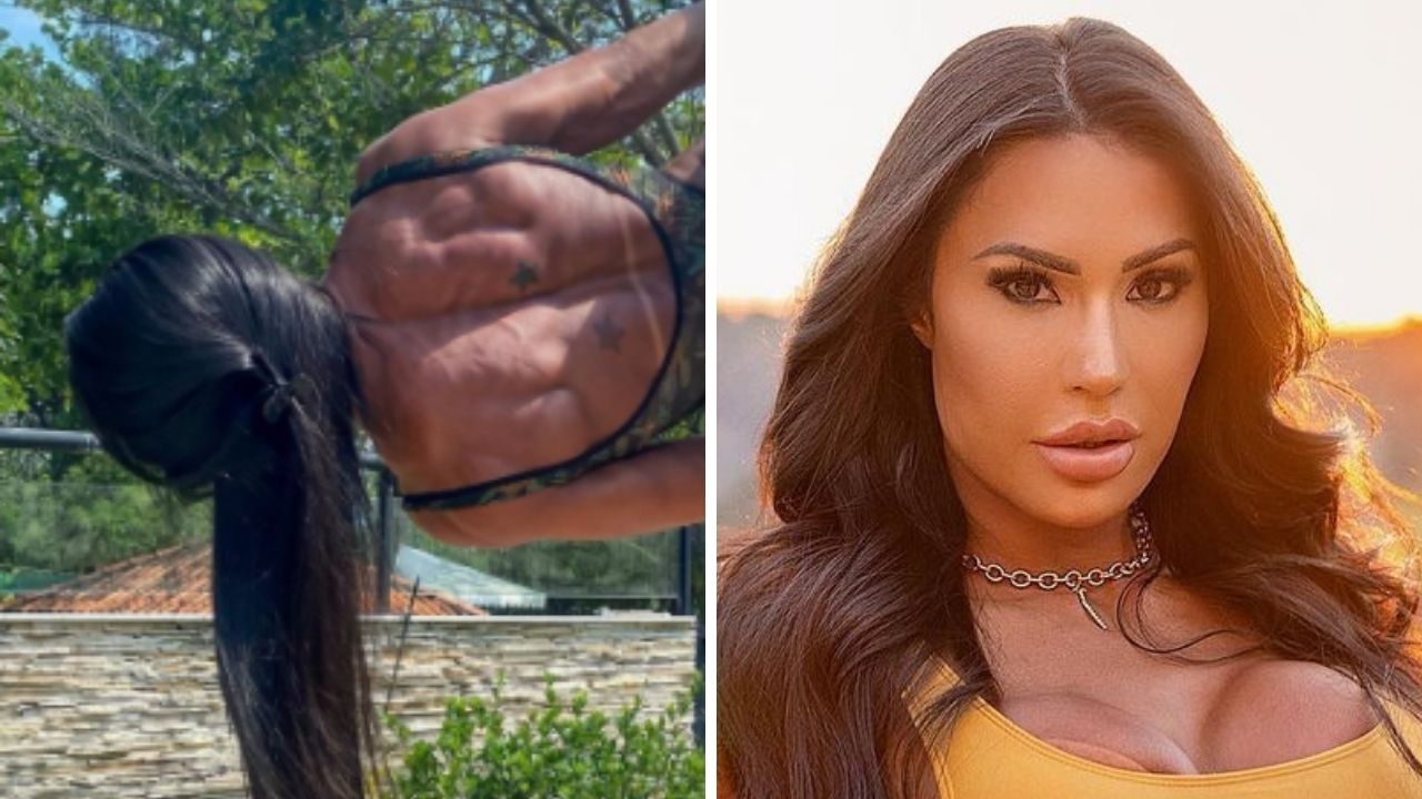 De pernas abertas, Gracyanne Barbosa posa com maiô minúsculo e deixa virilha torneada à mostra: “Musa”