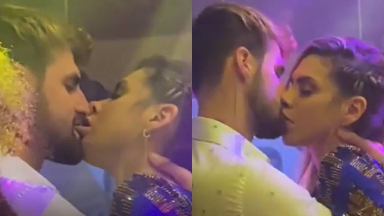 Ex-A Fazenda Erika Schneider e Rezende são flagrados dando beijão quente em festa de ex-BBB Flay