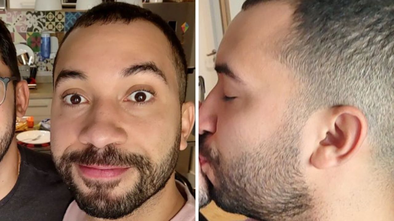 Nos Estados Unidos, ex-BBB Gil do Vigor resgata foto de beijão com o namorado e se derrete: “Saudades”