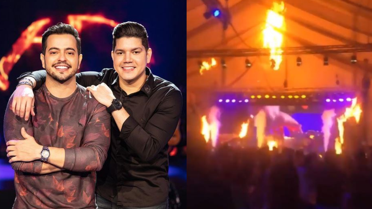 Que susto! Henrique e Diego interrompem show após incêndio tomar conta do palco