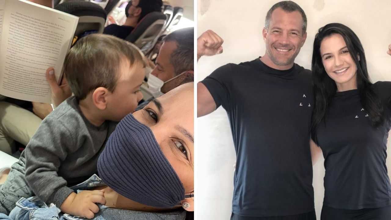 Esposa de Malvino Salvador, Kyra Gracie se desdobra e cuida de três filhos no avião: “Verdadeira campeã”