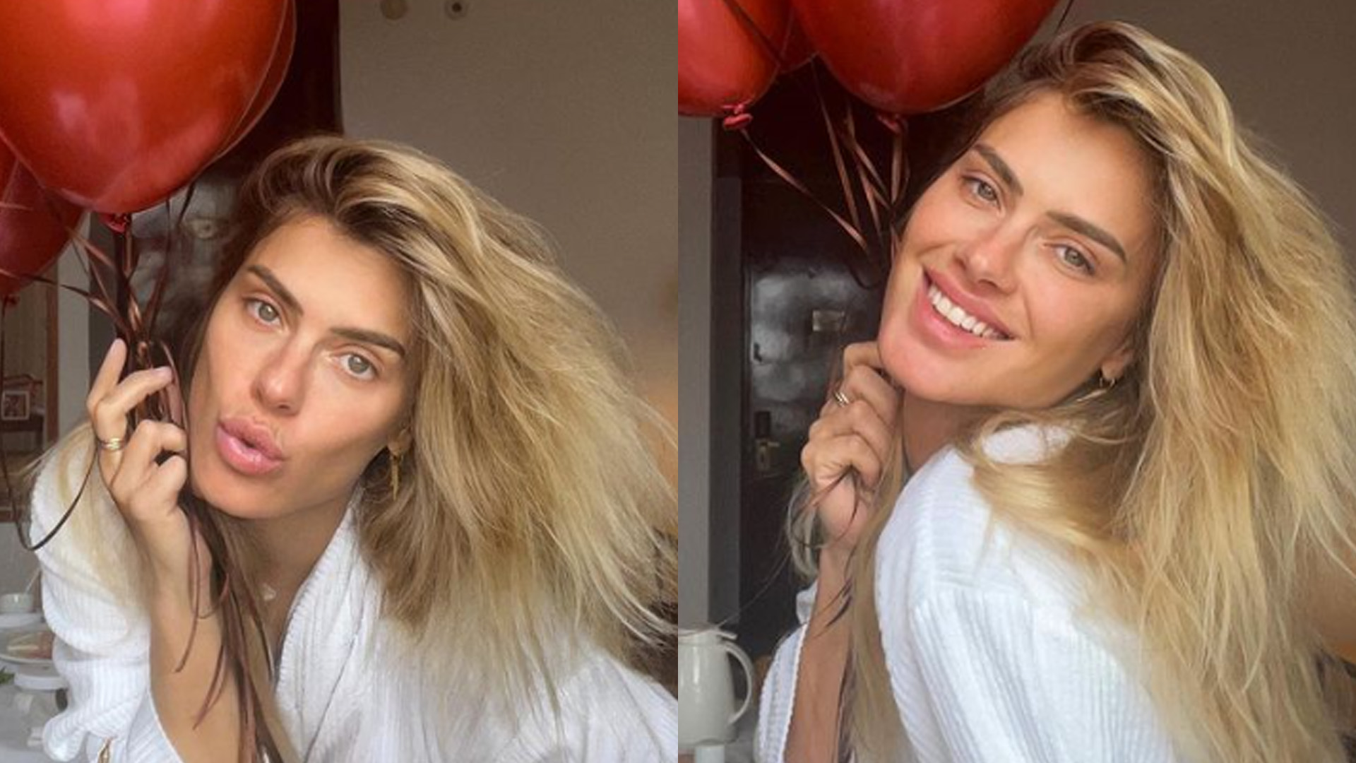 Carolina Dieckmann celebra os 44 anos só de roupão e mostra rosto de menina: “Amor é sorte”
