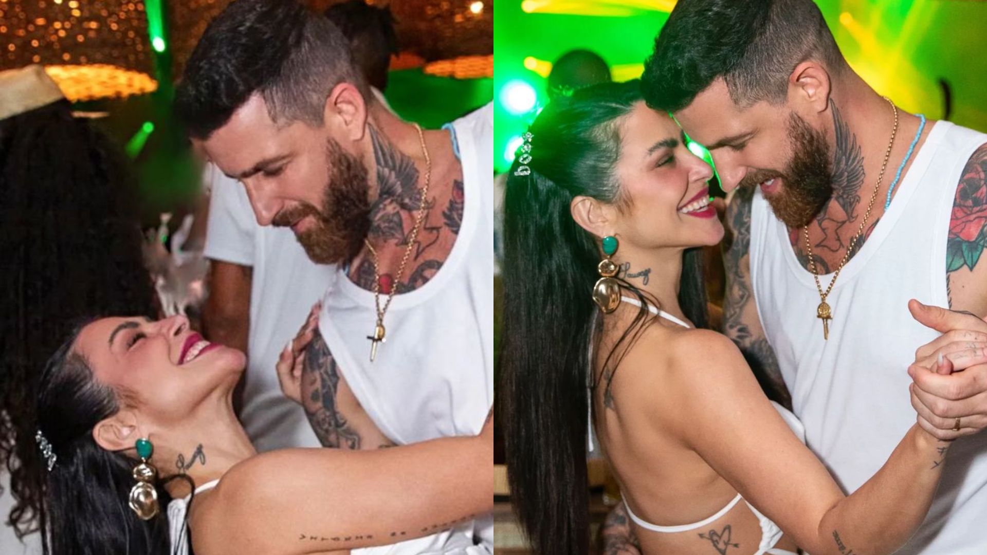 Cleo dança agarradinha com o marido usando vestido ousado e recebe mão boba: “Casalzão”